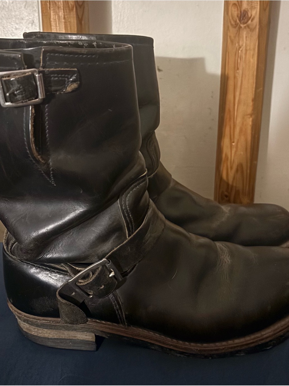 Vintage 1990s Red Wing PT91 Engineer Boots – Black Leather Steel Toe USA